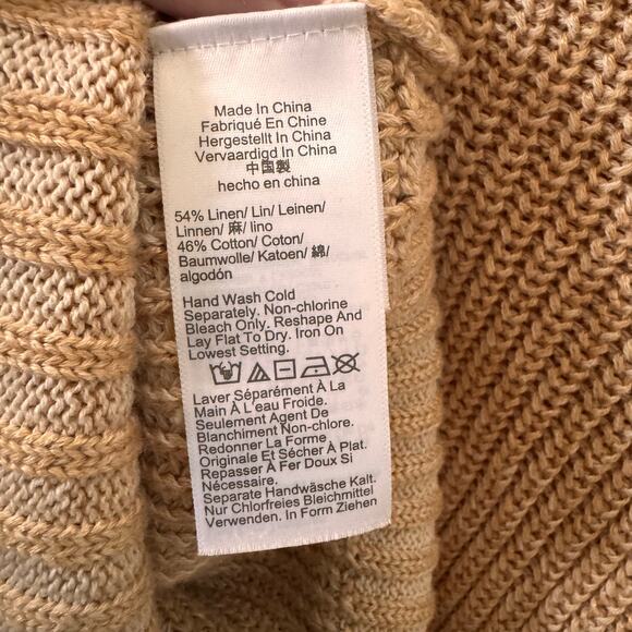 J. Crew Ribbed Funnelneck Sweater in Linen-Cotton Blend in Soft Khaki Bone Sz M - Picture 10 of 11
